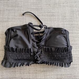 Xhilaration black lace up front smocked back bikini